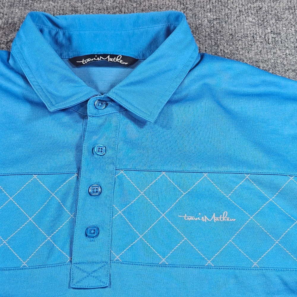 TravisMathew Mens L Blue Polo Broadmoor Golf Club Diamond Quilted Active Golf